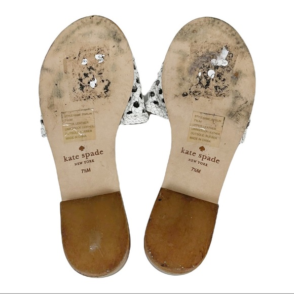 KATE Spade Berlin Woven Leather Flat Sandals White Size 7.5 - Picture 5 of 7